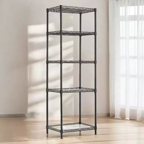 Estantería de Almacenamiento de 5 Niveles, Unidad de Estantería de Malla Metálica para Cocina, Estante de Almacenamiento, Estantes Ajustables, con 8 Ganchos, para Garaje, Cocina