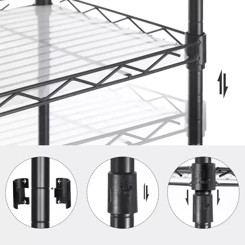 Estantería de Almacenamiento de 5 Niveles, Unidad de Estantería de Malla Metálica para Cocina, Estante de Almacenamiento, Estantes Ajustables, con 8 Ganchos, para Garaje, Cocina