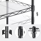 Estantería de Almacenamiento de 5 Niveles, Unidad de Estantería de Malla Metálica para Cocina, Estante de Almacenamiento, Estantes Ajustables, con 8 Ganchos, para Garaje, Cocina