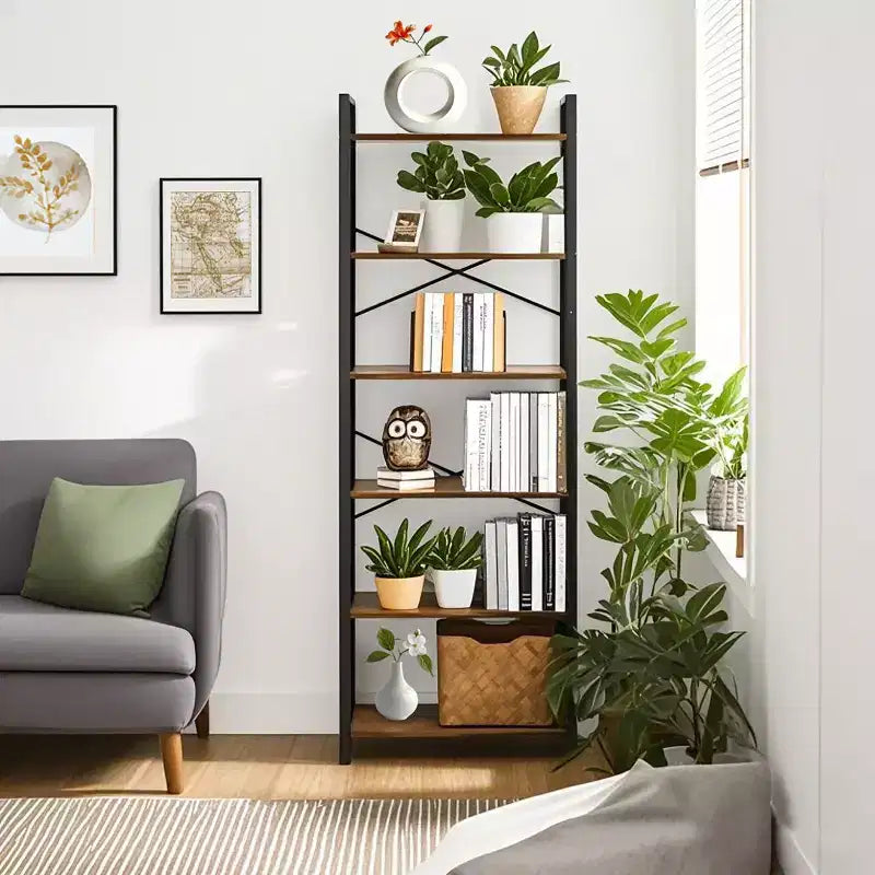 Estantería Alta de 6 Niveles, Librería Grande con Estructura de Acero, Estantería Profunda para Sala de Estar, Oficina en Casa, Estudio, 30 x 66 x 186 cm