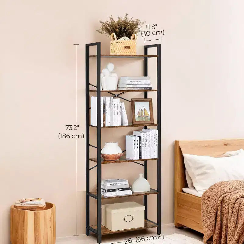 Estantería Alta de 6 Niveles, Librería Grande con Estructura de Acero, Estantería Profunda para Sala de Estar, Oficina en Casa, Estudio, 30 x 66 x 186 cm