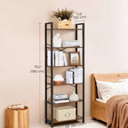 Estantería Alta de 6 Niveles, Librería Grande con Estructura de Acero, Estantería Profunda para Sala de Estar, Oficina en Casa, Estudio, 30 x 66 x 186 cm