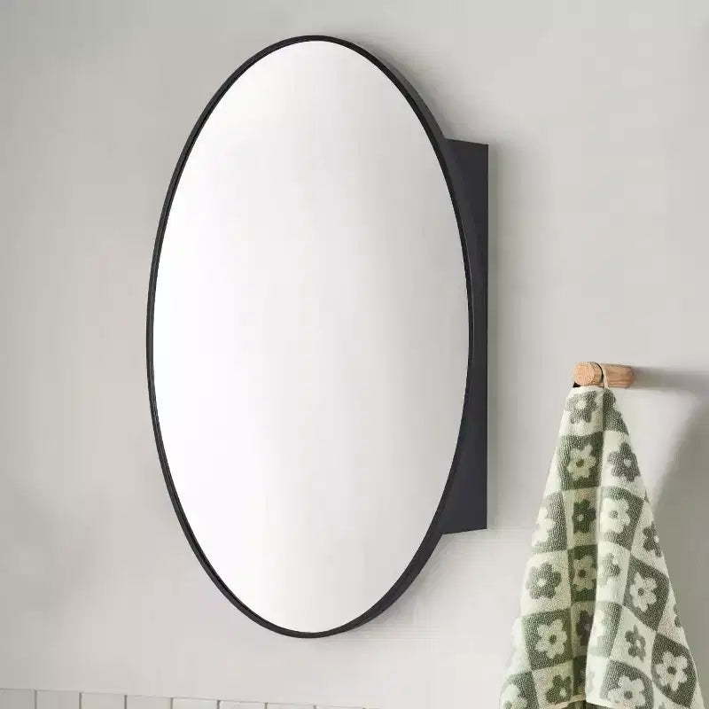 Armario de baño con espejo ovalado negro de montaje en superficie Cedar, marco de metal, 20x30''