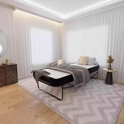 Cama plegable con ruedas de 16 pulgadas con 5 colchones de espuma viscoelástica, estructura de metal resistente