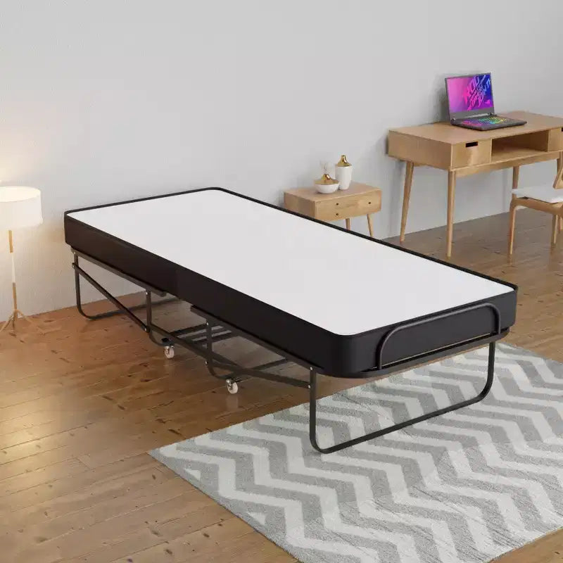 Cama plegable con ruedas de 16 pulgadas con 5 colchones de espuma viscoelástica, estructura de metal resistente