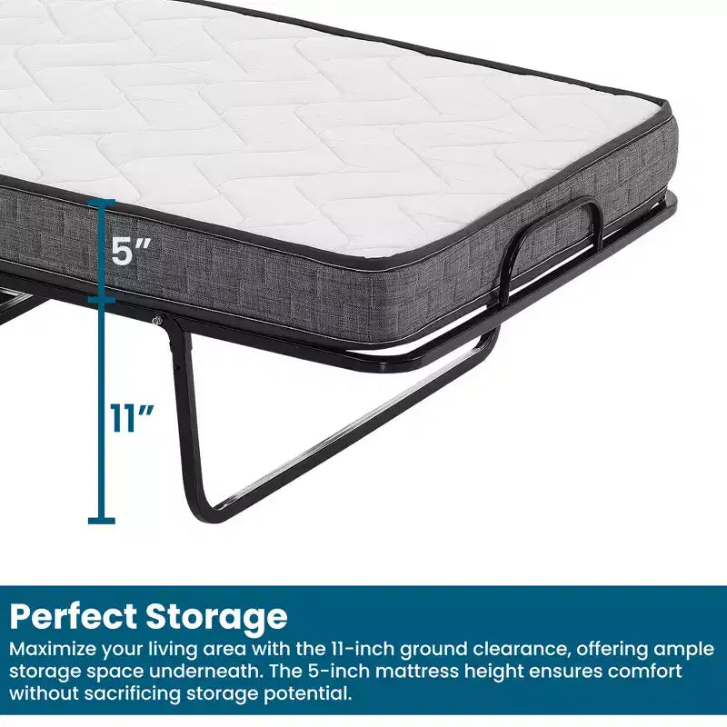 Cama plegable con ruedas de 16 pulgadas con 5 colchones de espuma viscoelástica, estructura de metal resistente