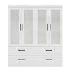 Keloyid White Wood 63 in. Armoire with 4 Drawers and 4 Doors