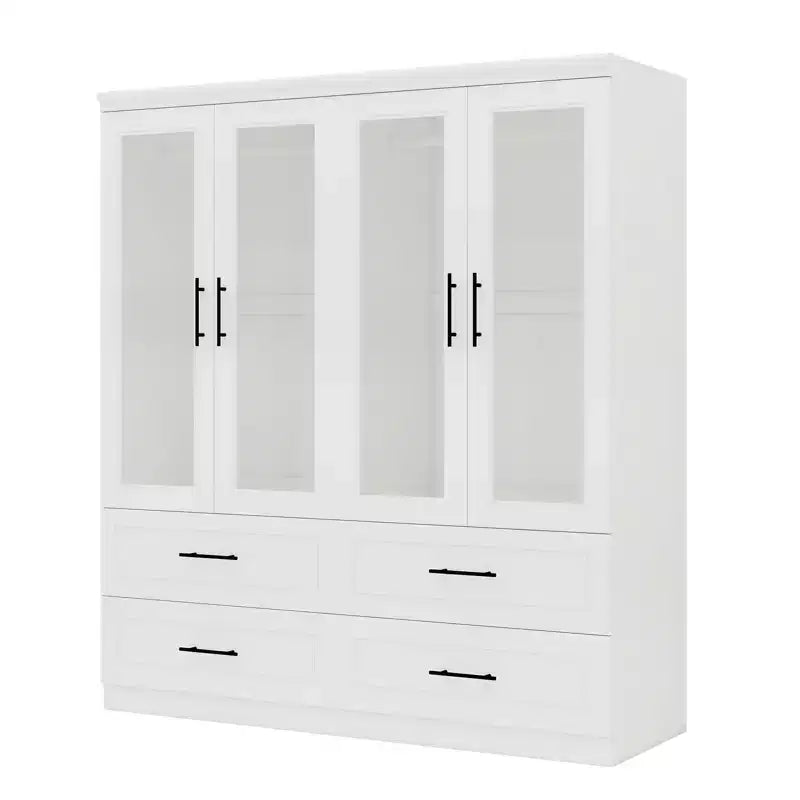 Armario de Madera Blanca de 63 Pulgadas con 4 Cajones y 4 Puertas, Armario de Dormitorio