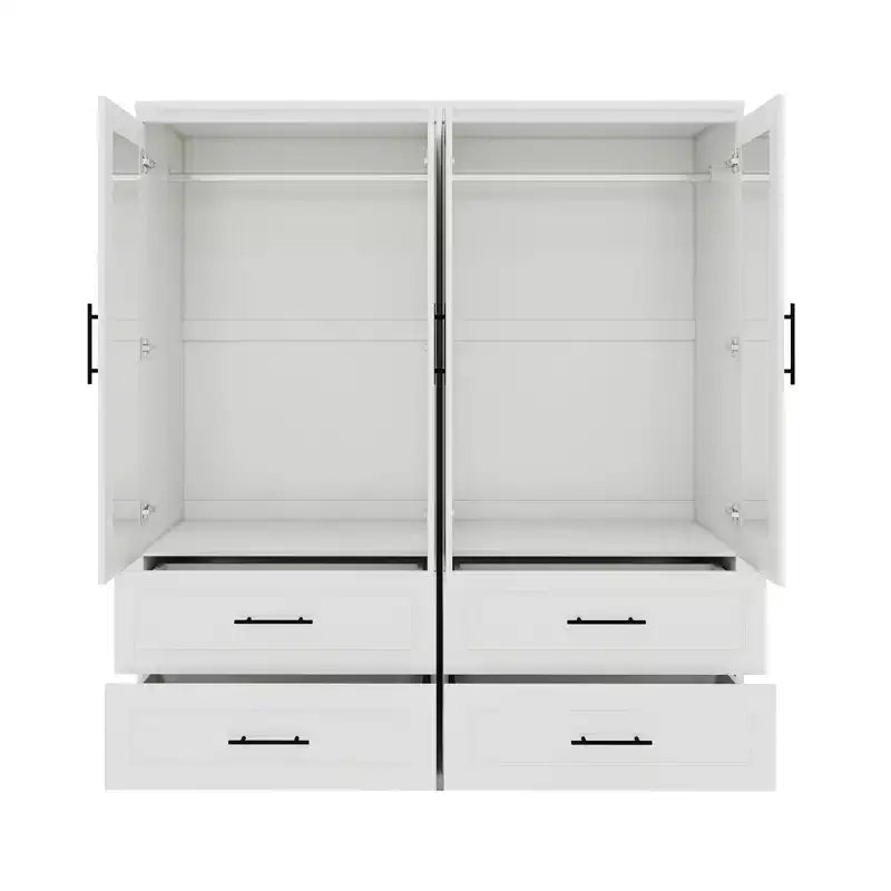 Armario de Madera Blanca de 63 Pulgadas con 4 Cajones y 4 Puertas, Armario de Dormitorio