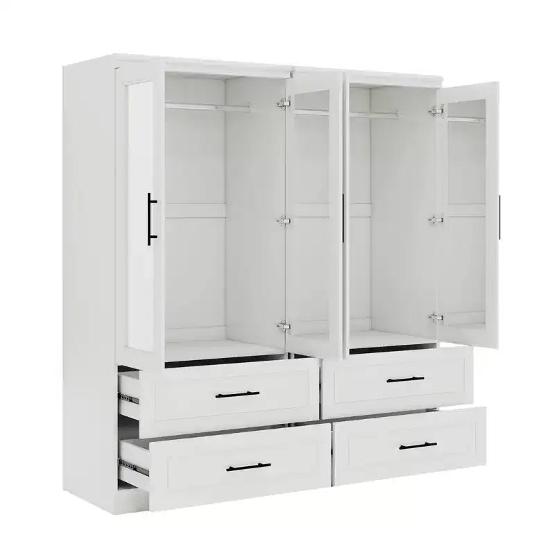 Armario de Madera Blanca de 63 Pulgadas con 4 Cajones y 4 Puertas, Armario de Dormitorio