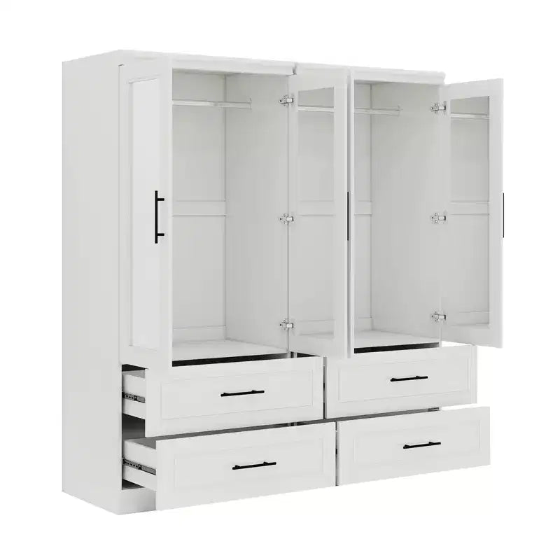 Armario de Madera Blanca de 63 Pulgadas con 4 Cajones y 4 Puertas, Armario de Dormitorio
