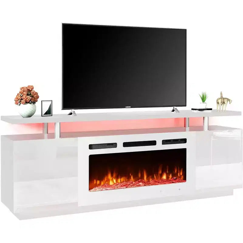 Mueble de TV con chimenea eléctrica de 36'', centro de entretenimiento para televisores de hasta 80'', calentador moderno — blanco
