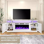 Mueble de TV con chimenea eléctrica de 36'', centro de entretenimiento para televisores de hasta 80'', calentador moderno — blanco