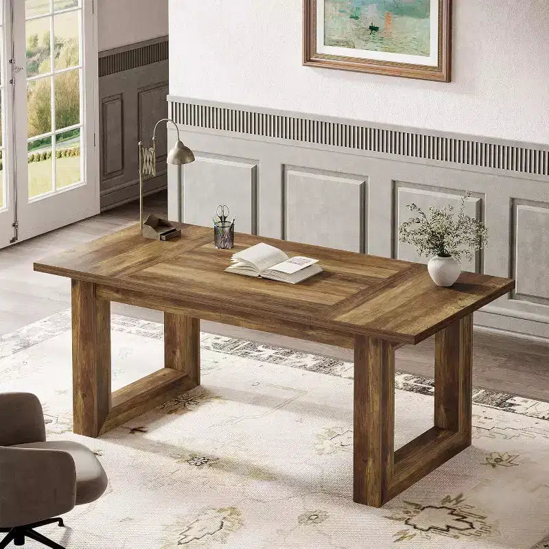 Escritorio ejecutivo de 63 pulgadas, mesa de escritura industrial con base de madera maciza para oficina en casa