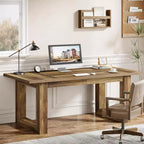 Escritorio ejecutivo de 63 pulgadas, mesa de escritura industrial con base de madera maciza para oficina en casa