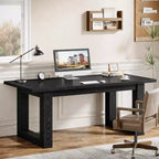 Escritorio ejecutivo de 63 pulgadas, mesa de escritura industrial con base de madera maciza para oficina en casa