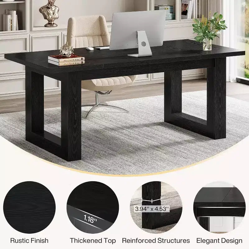 Escritorio ejecutivo de 63 pulgadas, mesa de escritura industrial con base de madera maciza para oficina en casa