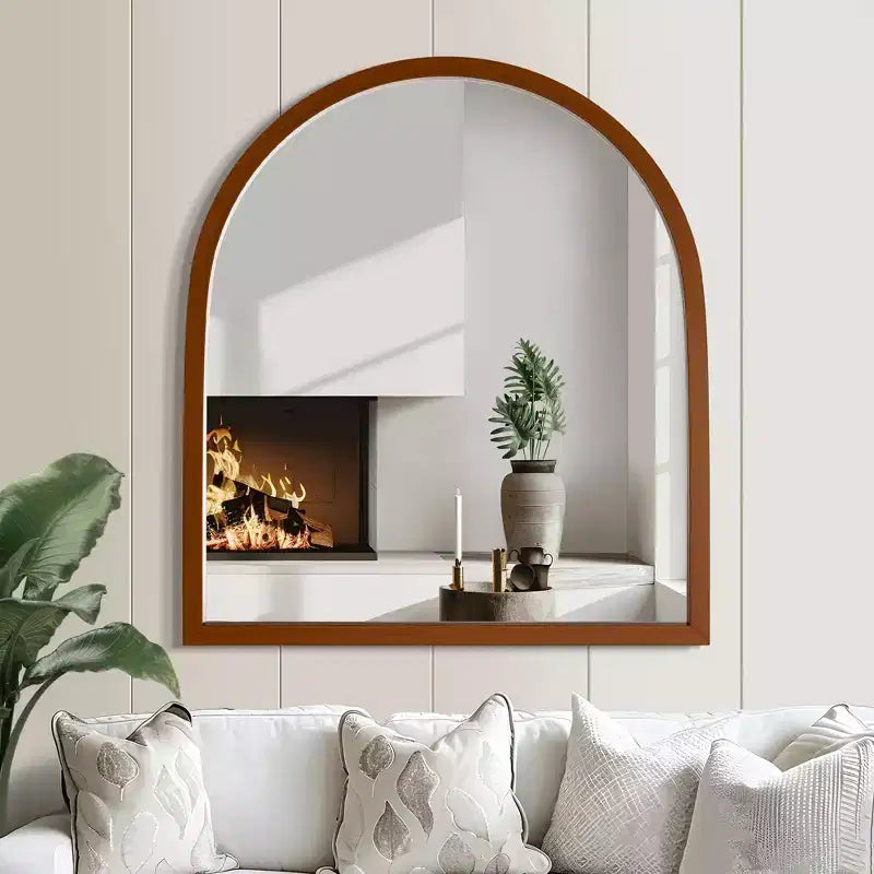 Espejo colgante de madera maciza, borde recto, ángulo recto, color nogal - 90x80x2 cm (montaje de doble cara)