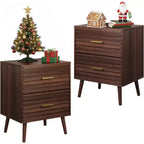 BALHAM TRADE-2Pcs Modern Wood Night Stand with 2 Drawers Fluted Bed Side Table for Bedroom Living Room