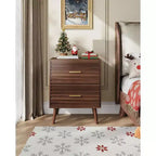 Mesita de noche moderna de madera de 2 piezas con 2 cajones, mesita de noche estriada para dormitorio
