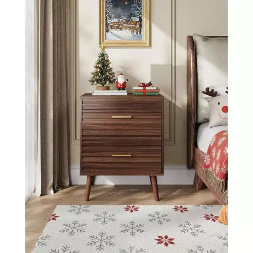 Mesita de noche moderna de madera de 2 piezas con 2 cajones, mesita de noche estriada para dormitorio