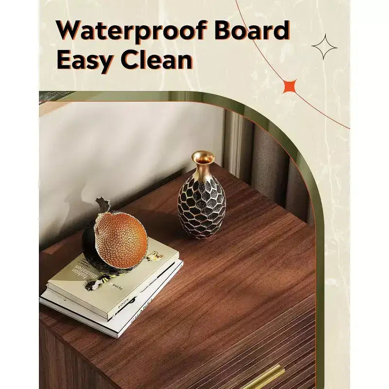 Mesita de noche moderna de madera de 2 piezas con 2 cajones, mesita de noche estriada para dormitorio