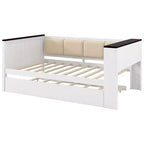 Sofá cama de madera individual/matrimonial con estantes de almacenamiento y nido, sofá cama con respaldo tapizado y USB