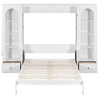 Cama Murphy Queen Size con gabinetes laterales y luz LED, cama de pared plegable con estantes de almacenamiento y cajones para habitación de invitados, blanca