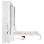 Cama Murphy Queen Size con gabinetes laterales y luz LED, cama de pared plegable con estantes de almacenamiento y cajones para habitación de invitados, blanca