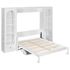 Cama Murphy Queen Size con gabinetes laterales y luz LED, cama de pared plegable con estantes de almacenamiento y cajones para habitación de invitados, blanca