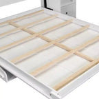 Cama Murphy Queen Size con gabinetes laterales y luz LED, cama de pared plegable con estantes de almacenamiento y cajones para habitación de invitados, blanca
