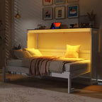 Cama Murphy individual con luz LED, se puede plegar en un gabinete, gabinete de cama de pared oculta para habitación de invitados