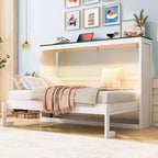Cama Murphy individual con luz LED, se puede plegar en un gabinete, gabinete de cama de pared oculta para habitación de invitados