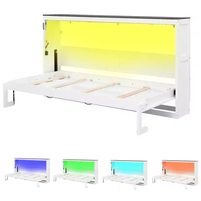 Cama Murphy individual con luz LED, se puede plegar en un gabinete, gabinete de cama de pared oculta para habitación de invitados