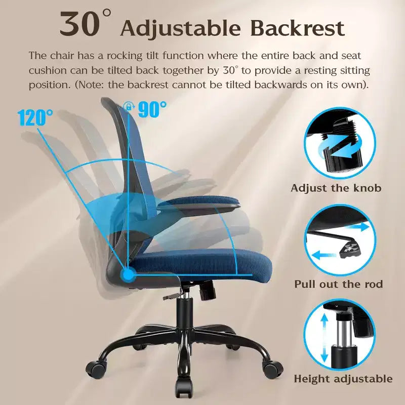 Silla de escritorio ergonómica con ruedas, soporte lumbar y altura ajustables, silla giratoria para ordenador