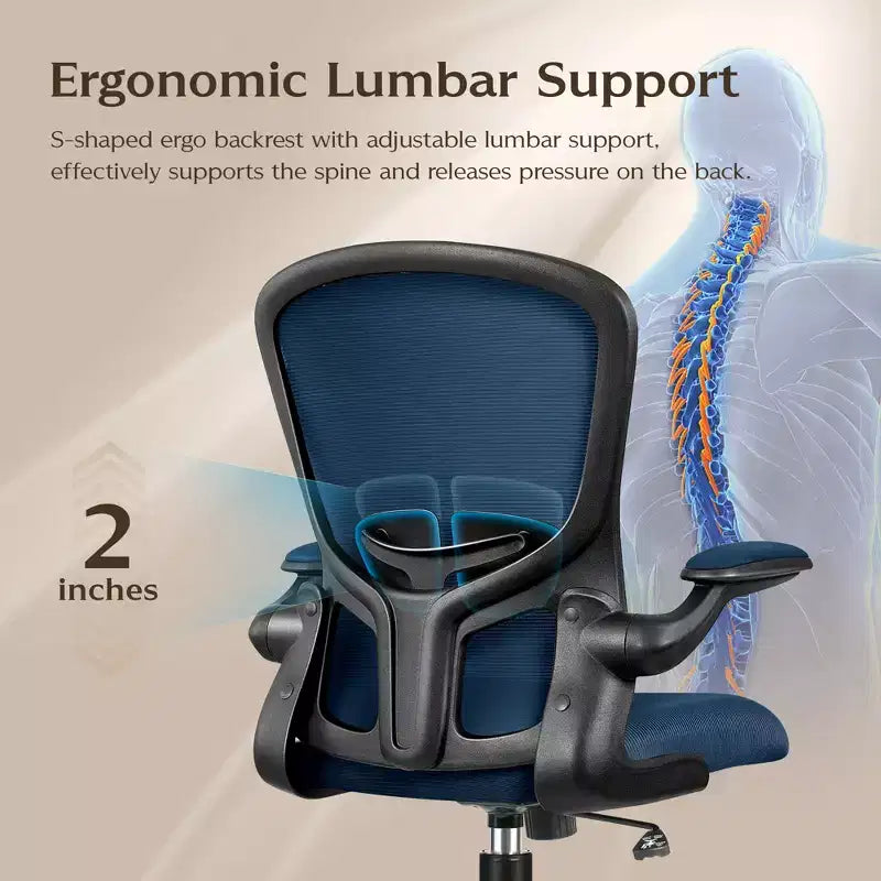 Silla de escritorio ergonómica con ruedas, soporte lumbar y altura ajustables, silla giratoria para ordenador
