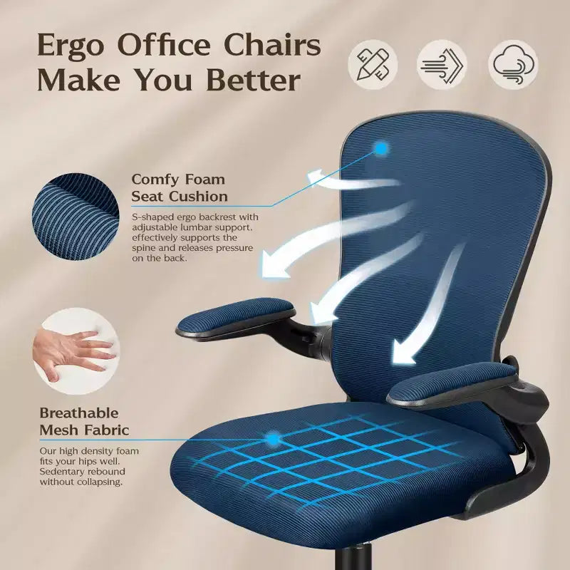 Silla de escritorio ergonómica con ruedas, soporte lumbar y altura ajustables, silla giratoria para ordenador