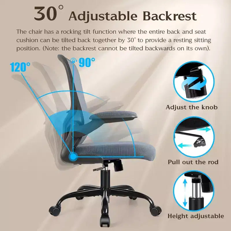 Silla de escritorio ergonómica con ruedas, soporte lumbar y altura ajustables, silla giratoria para ordenador