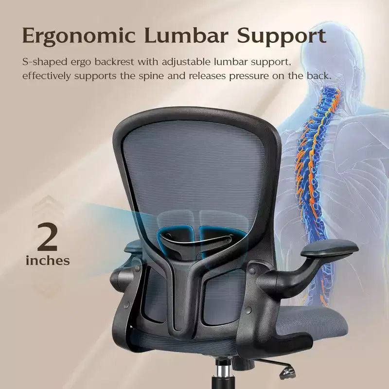 Silla de escritorio ergonómica con ruedas, soporte lumbar y altura ajustables, silla giratoria para ordenador