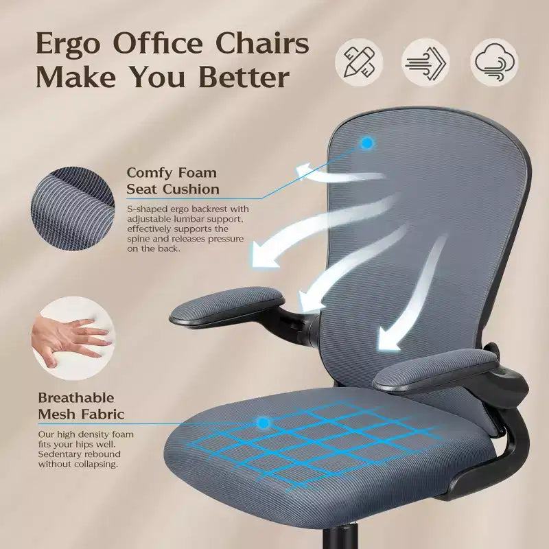 Silla de escritorio ergonómica con ruedas, soporte lumbar y altura ajustables, silla giratoria para ordenador