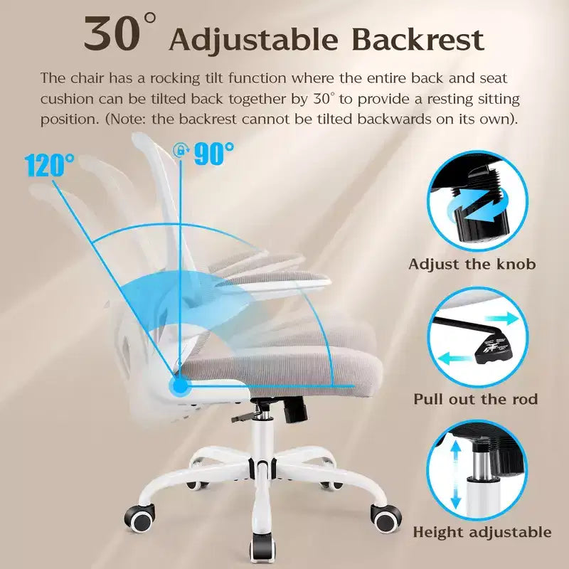 Silla de escritorio ergonómica con ruedas, soporte lumbar y altura ajustables, silla giratoria para ordenador
