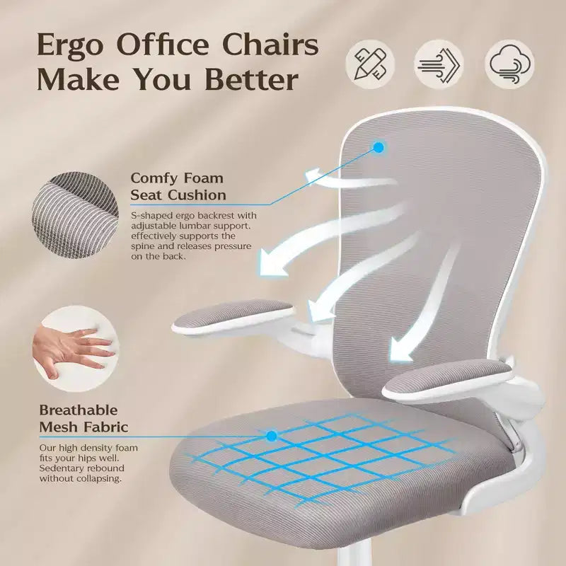 Silla de escritorio ergonómica con ruedas, soporte lumbar y altura ajustables, silla giratoria para ordenador