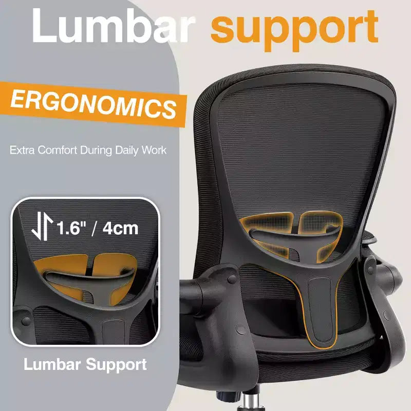 Silla de escritorio ergonómica con ruedas, soporte lumbar y altura ajustables, silla giratoria para ordenador
