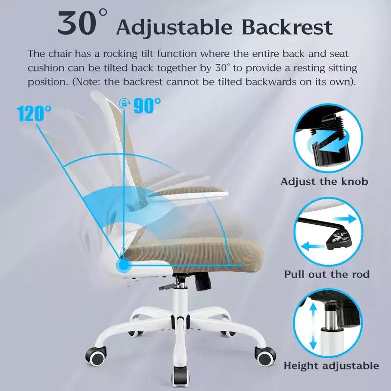 Silla de escritorio ergonómica con ruedas, soporte lumbar y altura ajustables, silla giratoria para ordenador