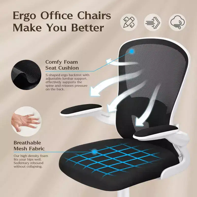 Silla de escritorio ergonómica con ruedas, soporte lumbar y altura ajustables, silla giratoria para ordenador