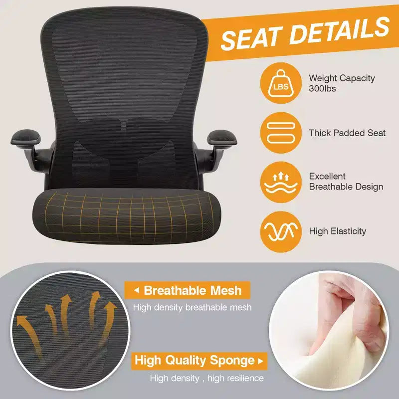 Silla de escritorio ergonómica con ruedas, soporte lumbar y altura ajustables, silla giratoria para ordenador