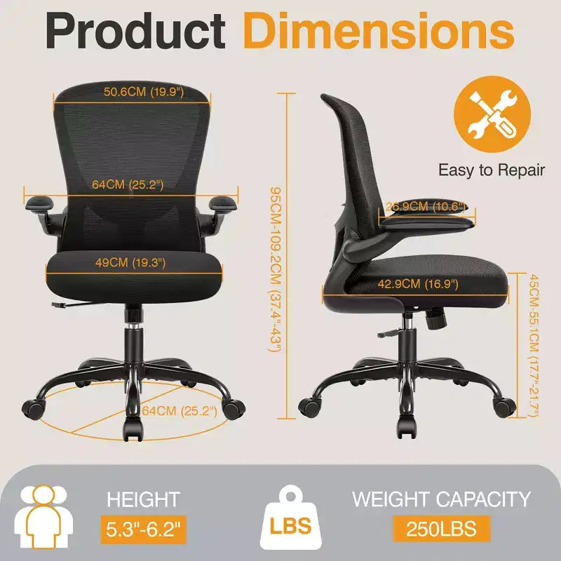 Silla de escritorio ergonómica con ruedas, soporte lumbar y altura ajustables, silla giratoria para ordenador
