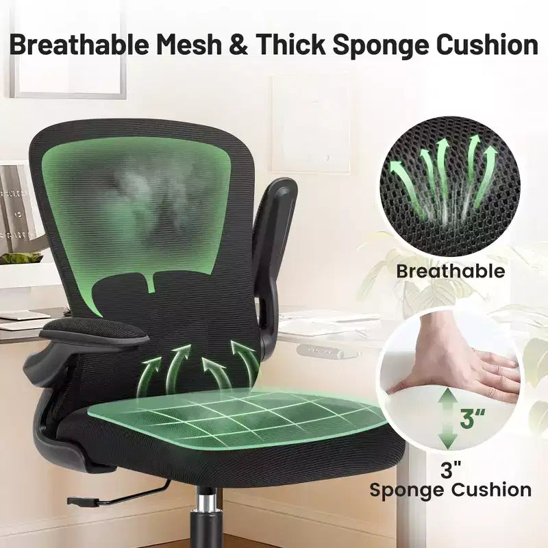 Silla de escritorio ergonómica con ruedas, soporte lumbar y altura ajustables, silla giratoria para ordenador