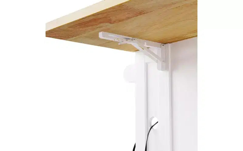 Isla de cocina con ruedas de 53 pulgadas con tablero abatible, tomacorriente, puerta y estante lateral, blanca