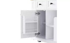 Isla de cocina con ruedas de 53 pulgadas con tablero abatible, tomacorriente, puerta y estante lateral, blanca
